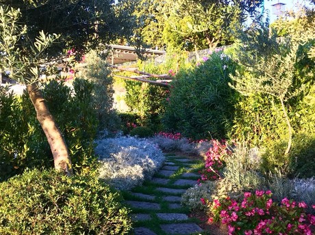 Percorso e piante fiorite nel giardino di Villa Margherita